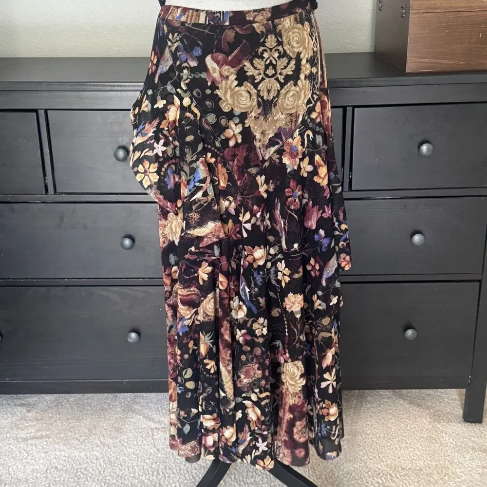 Fuzzi Italy Mesh Asymmetrical Skirt Floral Baroque Art To Wear Whimsigoth Y2K M